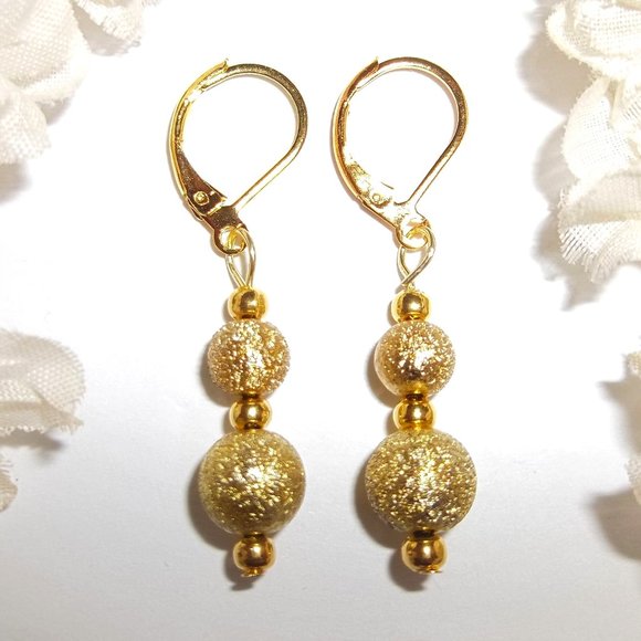 Gold Earrings Small Minimalist Style Dangle Drop Jewelry Gift Idea for Her 5815 - Picture 1 of 9